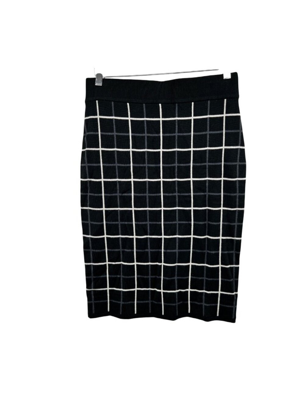 Halogen Knit Pencil Skirt Black/Multi Plaid Pull On Knee Length Size Medium
